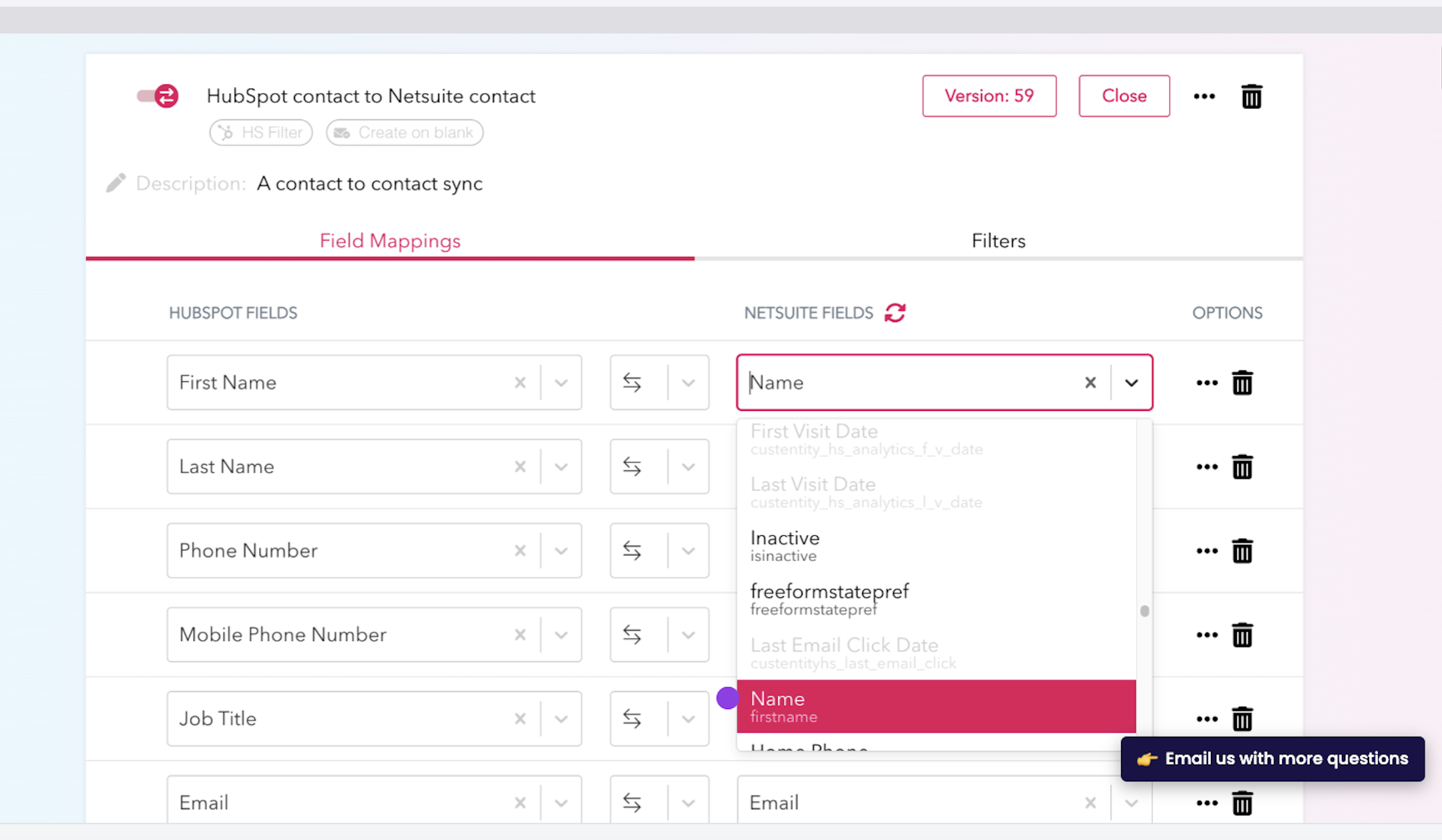 HubSpotContactNetSuiteContactFields